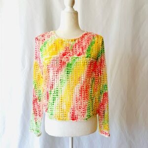 Tropicália Reworked Hand-Painted Mesh Top – Size Small